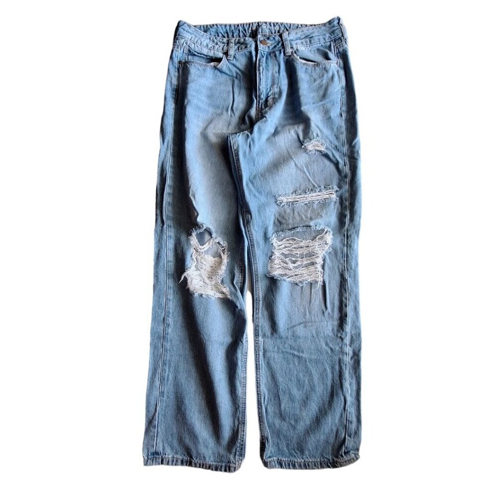 Empyre Frankie Dad Jeans High Waisted Distressed ripped Womens Junior 7 Blue